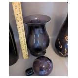 Collection of 4 Black Decorative Vases and Pitchers with Gold Accents