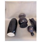 Collection of 4 Black Decorative Vases and Pitchers with Gold Accents