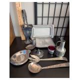 Collection of Vintage Silverplate and Pewter Serving Pieces and Decor