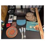 Vintage Sewing Kits, Manicure Sets, Child Flatware, Coasters, and Collectible Items Lot