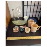 Collection of Vintage Decorative Glass, Ceramic, and Metal Tabletop Items