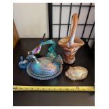Iridescent Carnival Glass Figurines and Bowls Collection