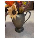 Lot of 2 Vintage Metal Vases with Fall Faux Floral Arrangements