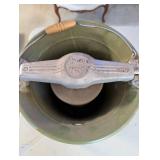 Vintage Hostess Ice Cream Freezer Hand Crank with Green Bucket