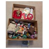 Collection of Vintage Sewing Supplies with Threads, Needles, and Accessories