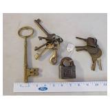 Collection of Vintage Padlocks, Keys, and Antique Skeleton Key
