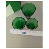 Set of 6 Green Depression Glass Goblets and Sherbet Cups with Clear Pedestal Base