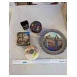 Decorative Collectibles Lot with Porcelain Plate, Trinket Boxes, and Art Sphere