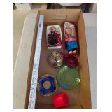 Collection of 2 Vintage Dolls and Assorted Decorative Glassware