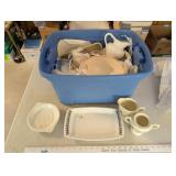 Lot of Assorted Ceramic and Porcelain Tableware in Storage Tote