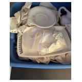Lot of Assorted Ceramic and Porcelain Tableware in Storage Tote