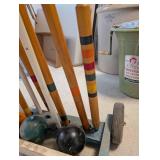 Vintage Wooden Croquet Set with 6 Mallets, 6 Balls, Wickets, and Rolling Stand