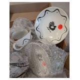 Vintage Porcelain Tea Set with Rooster Plates and Floral Teapot