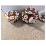 Vintage Porcelain Tea Set with Rooster Plates and Floral Teapot