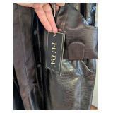 FU DA New York Faux Leather Croc Pattern Trench Coat XL