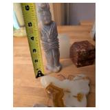 Collection of Decorative Onyx Stone Figures, Candle Holders, and Trinket Box