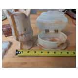 Collection of Decorative Onyx Stone Figures, Candle Holders, and Trinket Box