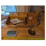 Vintage Vanity Set with Hand Mirrors, Decorative Box, Candlesticks, and Nautical Ashtray