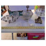 Collection of Vintage Glass Candy Dishes and Compotes with Metal Accents