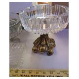 Collection of Vintage Glass Candy Dishes and Compotes with Metal Accents