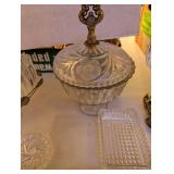 Collection of Vintage Glass Candy Dishes and Compotes with Metal Accents
