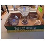 Set of 3 Decorative Glass Bowls and Crystal Centerpiece