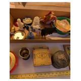 Vintage Collectibles Lot with Tins, Figurines, Framed Art, and Trinket Boxes