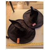Assorted Black Hats Including Witch Hats, Cowboy Hats, and Greek Fisherman Cap