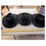 Assorted Black Hats Including Witch Hats, Cowboy Hats, and Greek Fisherman Cap