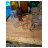 Collection of Vintage Glass Bottles, Jars, and Green Vase