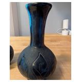 Set of 3 Black Clay Decorative Vases with Unique Designs