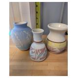 Set of 3 Southwest Style Handcrafted Pottery Vases