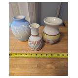 Set of 3 Southwest Style Handcrafted Pottery Vases