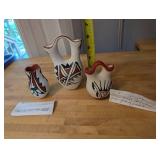 Set of 3 Jemez Pueblo Native American Pottery Vases by Toya and Gachupin