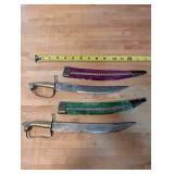 Pair of Antique Decorative Knives with Brass Handles and Sheaths