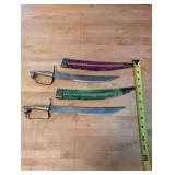 Pair of Antique Decorative Knives with Brass Handles and Sheaths