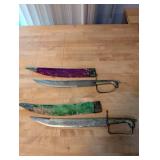 Pair of Antique Decorative Knives with Brass Handles and Sheaths