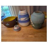 Collection of 4 Native American Style Pottery Vases and Bowl Signed Mille Lacs, Twiss, and Blackcloud
