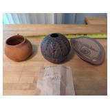 Set of 3 Southwest Style Pottery Pieces with Painted Designs