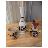 Set of 3 Southwest Native American Style Pottery Vases
