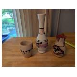 Set of 3 Southwest Native American Style Pottery Vases