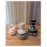 Set of 3 Small Hand-Painted Native American Style Pottery Vases