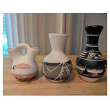 Set of 3 Small Hand-Painted Native American Style Pottery Vases
