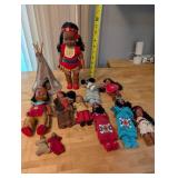 Collection of Native American Style Dolls with Teepee and Accessories