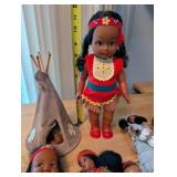 Collection of Native American Style Dolls with Teepee and Accessories