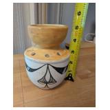 Acoma Pueblo Clay Pottery Vase with Open Top and Painted Design - Sky City NM