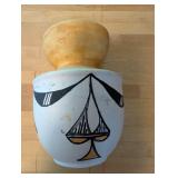 Acoma Pueblo Clay Pottery Vase with Open Top and Painted Design - Sky City NM