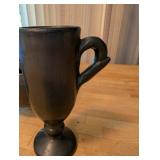 Collection of 3 Black Pottery Pieces Including Boot Vase, Chalice, and Tripod Vessel