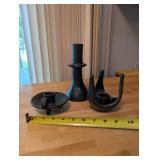 Set of 3 Black Ceramic Candle Holders Assorted Shapes