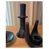 Set of 3 Black Ceramic Candle Holders Assorted Shapes
